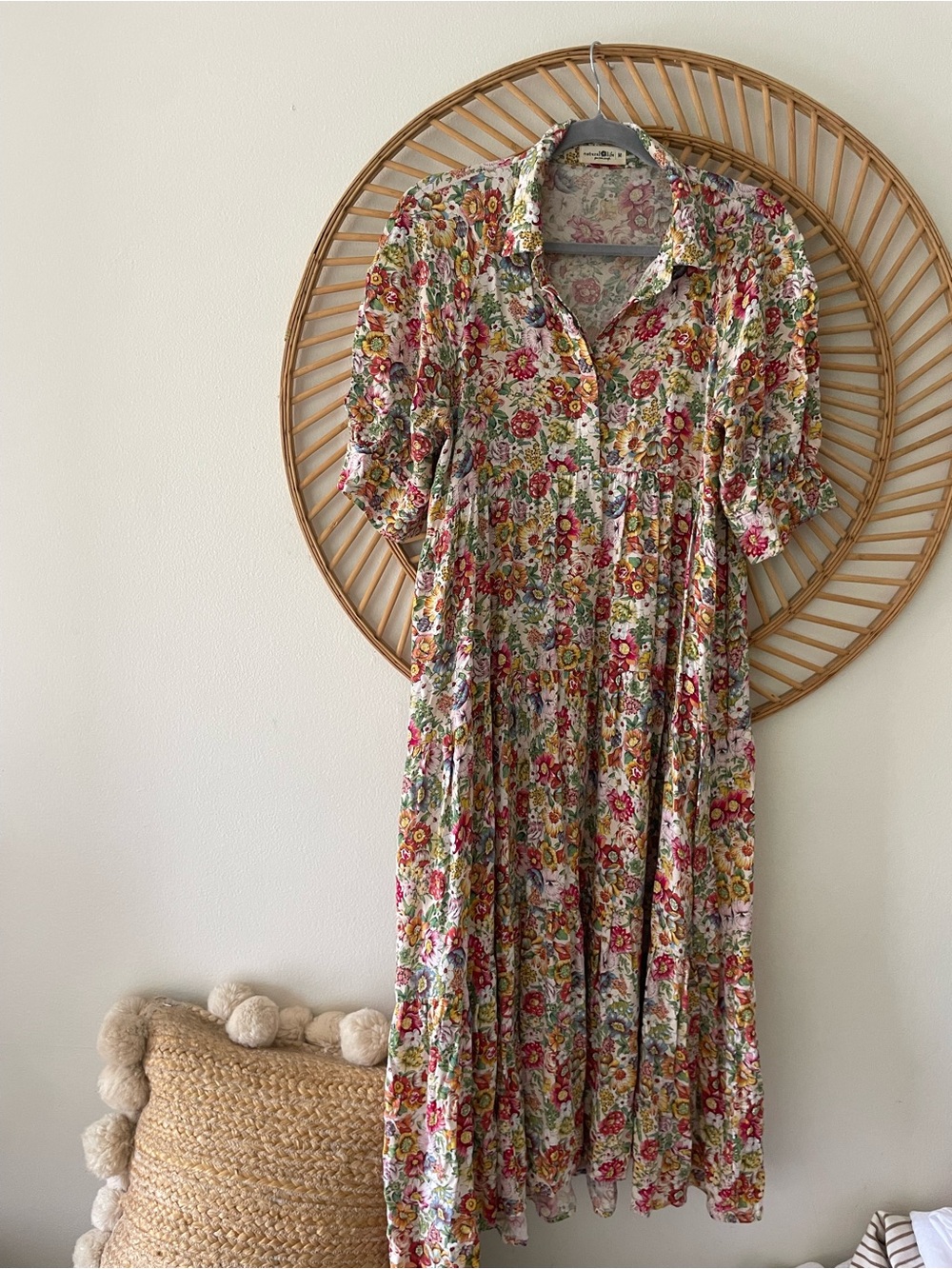 Natural life Floral Button-Front Midi Dress - Pink Multi size medium